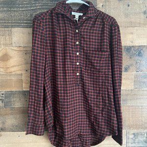 Beach Lunch Lounge Long Sleeve Button Up Checkered Shirt Size S NWT Red/Black